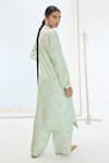 Shop_Ekaya Banaras_Green Silk Split V-neck Handwoven Kurta Set _at_Aza_Fashions