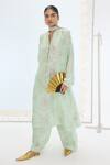 Buy_Ekaya Banaras_Green Silk Split V-neck Handwoven Kurta Set _at_Aza_Fashions