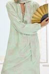 Shop_Ekaya Banaras_Green Silk Split V-neck Handwoven Kurta Set _Online_at_Aza_Fashions