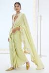 Shop_Ekaya Banaras_Green Silk Embroidery Halter Neck Pistachio Handwoven Saree Set _at_Aza_Fashions