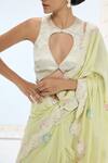 Ekaya Banaras_Green Silk Embroidery Halter Neck Pistachio Handwoven Saree Set _Online_at_Aza_Fashions