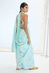 Shop_Ekaya Banaras_Blue Silk Pearls Turquoise Handwoven Saree Set _at_Aza_Fashions