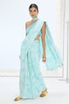 Ekaya Banaras_Blue Silk Pearls Turquoise Handwoven Saree Set _Online_at_Aza_Fashions