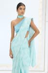 Buy_Ekaya Banaras_Blue Silk Pearls Turquoise Handwoven Saree Set _Online_at_Aza_Fashions