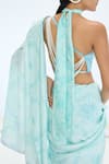 Shop_Ekaya Banaras_Blue Silk Pearls Turquoise Handwoven Saree Set _Online_at_Aza_Fashions
