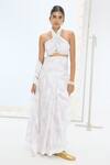 Buy_Ekaya Banaras_Off White Silk Pearls Halter Neck Designer Handwoven Saree And Blouse _at_Aza_Fashions