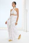 Ekaya Banaras_Off White Silk Pearls Halter Neck Designer Handwoven Saree And Blouse _Online_at_Aza_Fashions