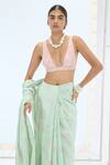 Buy_Ekaya Banaras_Peach Silk Pearls Handwoven Designer Saree Set _Online_at_Aza_Fashions
