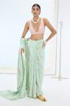 Buy_Ekaya Banaras_Peach Silk Pearls Handwoven Designer Saree Set _at_Aza_Fashions