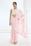 Buy_Ekaya Banaras_Silver Silk Pearls Designer Handwoven Pink Saree Set _at_Aza_Fashions
