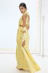 Shop_Ekaya Banaras_Yellow Silk Pearls Designer Handwoven Saree _at_Aza_Fashions