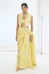 Buy_Ekaya Banaras_Yellow Silk Pearls Designer Handwoven Saree _at_Aza_Fashions