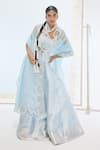 Buy_Ekaya Banaras_Blue Silk Pearls Aqua Green Handwoven Lehenga Set _at_Aza_Fashions