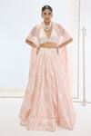 Buy_Ekaya Banaras_Peach Silk Pearls Handwoven Lehenga Set _at_Aza_Fashions