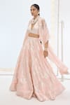 Ekaya Banaras_Peach Silk Pearls Handwoven Lehenga Set _Online_at_Aza_Fashions