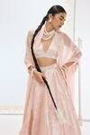 Buy_Ekaya Banaras_Peach Silk Pearls Handwoven Lehenga Set _Online_at_Aza_Fashions