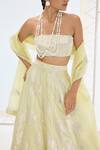 Ekaya Banaras_Green Silk Pearls Pista Handwoven Lehenga Set _Online_at_Aza_Fashions