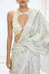 Ekaya Banaras_Green Tissue, Silk Pearls Aqua Handwoven Saree Set _Online_at_Aza_Fashions