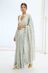 Buy_Ekaya Banaras_Green Tissue, Silk Pearls Aqua Handwoven Saree Set _Online_at_Aza_Fashions