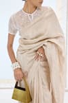 Buy_Ekaya Banaras_Peach Tissue, Silk Pearls Handwoven Saree Set _Online_at_Aza_Fashions