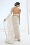 Shop_Ekaya Banaras_Gray Tissue, Silk Pearls Handwoven Crushed Saree Set _at_Aza_Fashions