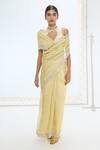 Ekaya Banaras_Off White Tissue Pearls Handwoven Crushed Silk Saree Set _Online_at_Aza_Fashions