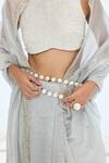 Buy_Ekaya Banaras_Green Tissue Pearls Handwoven Crushed Silk Saree Set _Online_at_Aza_Fashions