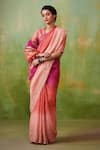 Buy_Dressfolk_Multi Color Linen V-neck Ombre Magenta Handloom Saree _at_Aza_Fashions