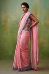 Buy_Dressfolk_Pink Handloom Cotton Round Neck Linen Saree Set 