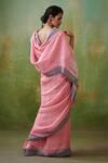 Shop_Dressfolk_Pink Handloom Cotton Round Neck Linen Saree Set _at_Aza_Fashions
