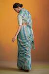 Shop_Dressfolk_Green Handloom Cotton Round Neck Linen And Blue Saree Set _at_Aza_Fashions