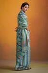 Dressfolk_Green Handloom Cotton Round Neck Linen And Blue Saree Set _at_Aza_Fashions