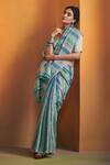 Buy_Dressfolk_Green Handloom Cotton Round Neck Linen And Blue Saree Set 