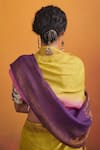 Shop_Dressfolk_Multi Color Linen Tassels V-neck Lime Green And Purple Handloom Saree Set _at_Aza_Fashions
