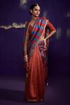 Buy_Dressfolk_Orange Silk V-neck Handloom Saree Set _at_Aza_Fashions