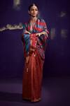 Dressfolk_Orange Silk V-neck Handloom Saree Set _at_Aza_Fashions