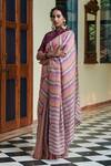 Buy_Dressfolk_Purple Linen Round Neck Handloom And Pink Saree Set _at_Aza_Fashions