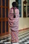 Shop_Dressfolk_Purple Linen Round Neck Handloom And Pink Saree Set _at_Aza_Fashions