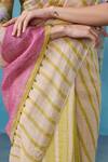Dressfolk_Green Linen Round Neck Light And Peach Handloom Saree _at_Aza_Fashions
