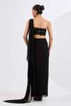 Shop_Neha Khullar_Black Viscose, Georgette Cut Work, Cutdana Embellished Pre-draped Saree Set _at_Aza_Fashions