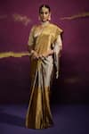 Buy_Dressfolk_Silver Tissue V-neck Handloom Designer Saree Set _at_Aza_Fashions