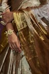 Dressfolk_Silver Tissue V-neck Handloom Designer Saree Set _at_Aza_Fashions