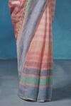 Dressfolk_Pink Linen Round Neck Multi-color Handloom Saree _at_Aza_Fashions