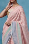 Buy_Dressfolk_Pink Linen Round Neck Multi-color Handloom Saree 