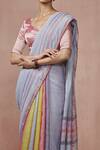Dressfolk_Multi Color Linen V-neck Multi-color Handloom Saree Set _at_Aza_Fashions