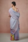 Shop_Dressfolk_Multi Color Linen V-neck Multi-color Handloom Saree Set _at_Aza_Fashions