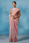 Buy_Dressfolk_Pink Linen Round Neck Pastel Handloom Saree And Blouse _at_Aza_Fashions
