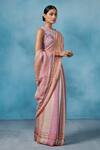 Dressfolk_Pink Linen Round Neck Pastel Handloom Saree And Blouse _at_Aza_Fashions