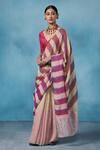 Buy_Dressfolk_Multi Color Linen V-neck Multi-color Handloom Saree Set _at_Aza_Fashions