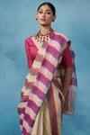 Dressfolk_Multi Color Linen V-neck Multi-color Handloom Saree Set _at_Aza_Fashions